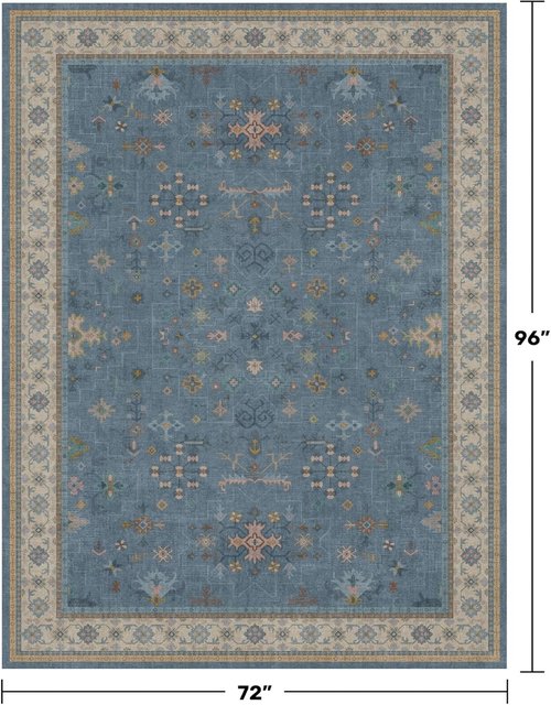 Boho 6x8 Living Room Rug - Modern Blue Lightweight Washable Carpet for Dining Room & Bedroom Décor