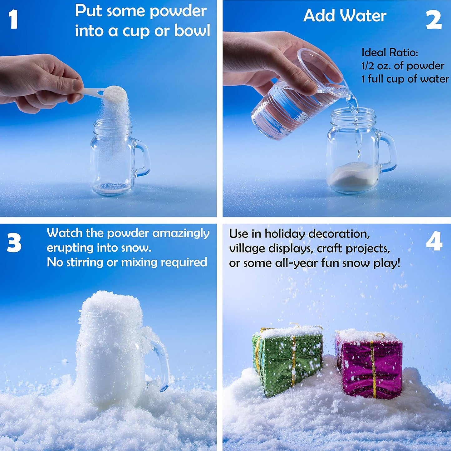 PREXTEX Instant Snow Powder - Creates 2 Gallons of Realistic Artificial Snow - Ideal for Winter Decor, Crafts & Play