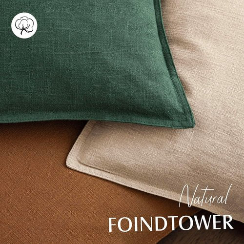 Foindtower Decorative Linen Throw Pillow Covers - Soft Euro Cushion Cases | Farmhouse Style, 16 x 16 Inch, Pine Green