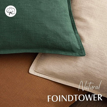 Foindtower Decorative Linen Throw Pillow Covers - Soft Euro Cushion Cases | Farmhouse Style, 16 x 16 Inch, Pine Green