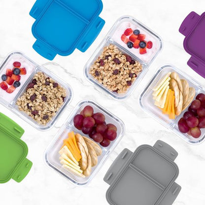 Bentgo® Glass Snack Container - Leak-Proof, Airtight, 2-Compartment Design - 1.75 Cup Capacity (Purple)