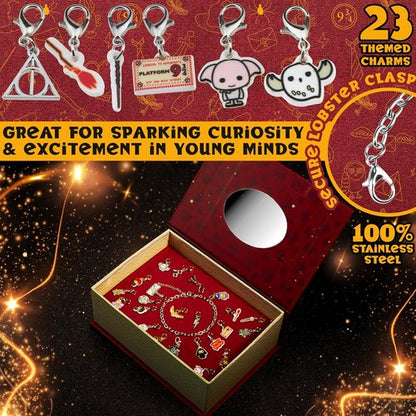 Harry Potter Advent Calendar 2025 - Charm Bracelet Jewelry Set with 23 Charms | Christmas Countdown Gift for Girls (Burgundy)