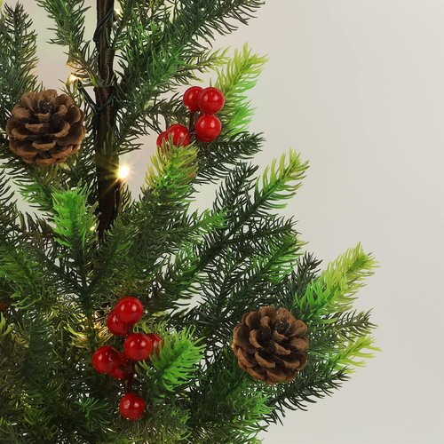 Juegoal 24-Inch Lighted Mini Christmas Trees - Battery Operated Pine Trees with Burlap Base for Holiday Decor