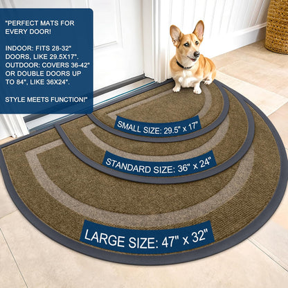OLANLY Half Circle Door Mat - Waterproof All-Season Doormat for Indoor/Outdoor Use | 47x32, Brown