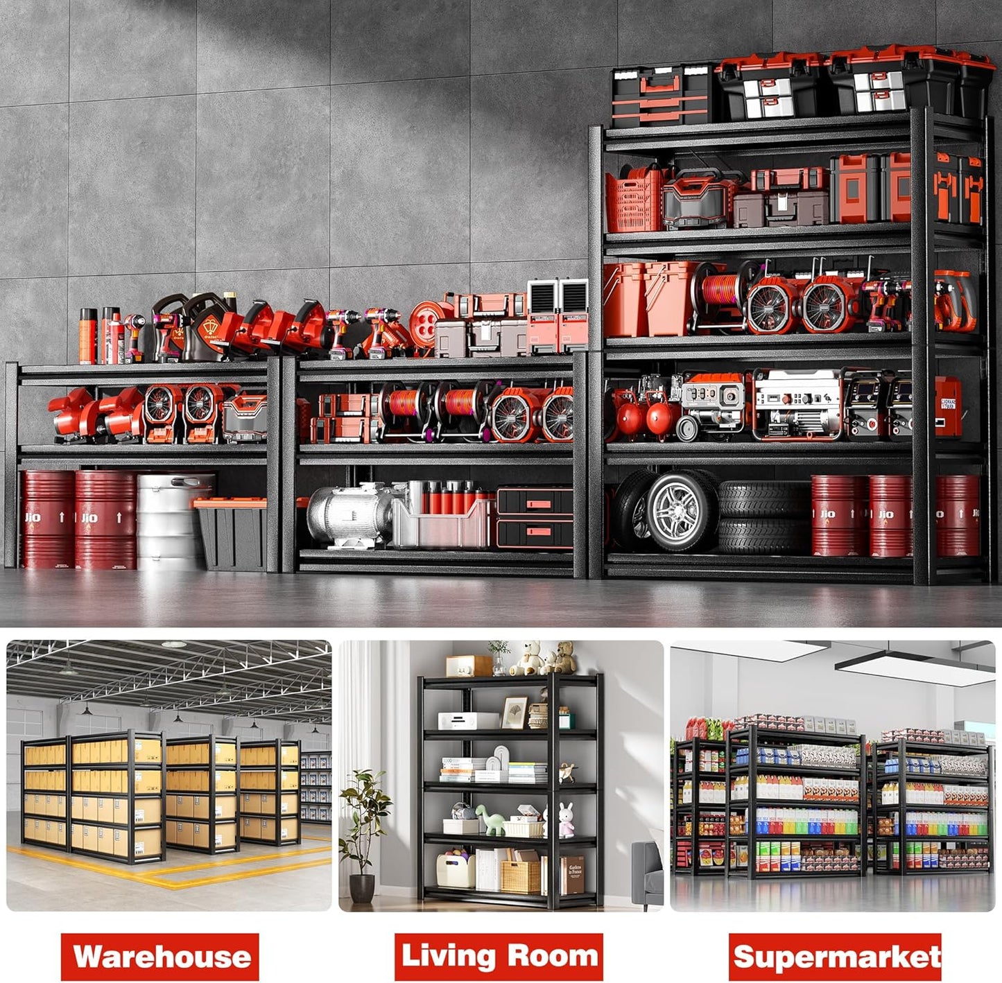 POKIPO Heavy-Duty Garage Shelving Unit - 5-Tier Metal Storage Rack | Adjustable 72"H x 35"W x 15.7"D, 3000LBS Capacity
