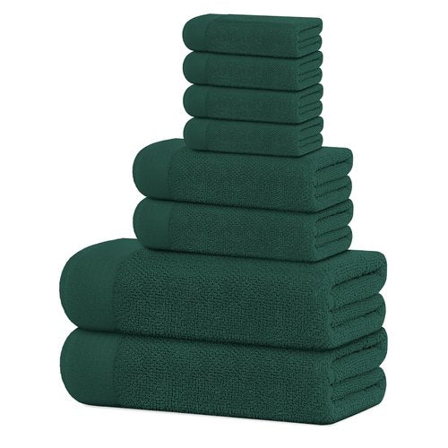 Tens Towels Pack of 8 Popcorn Textured Luxury Towels Set, 2 Extra Large Bath, 2 Hand, 4 Washcloths, 100% Cotton, Plush Hotel Quality, Super Absorbent, Perfect for Your Bathroom, Hunter Green
