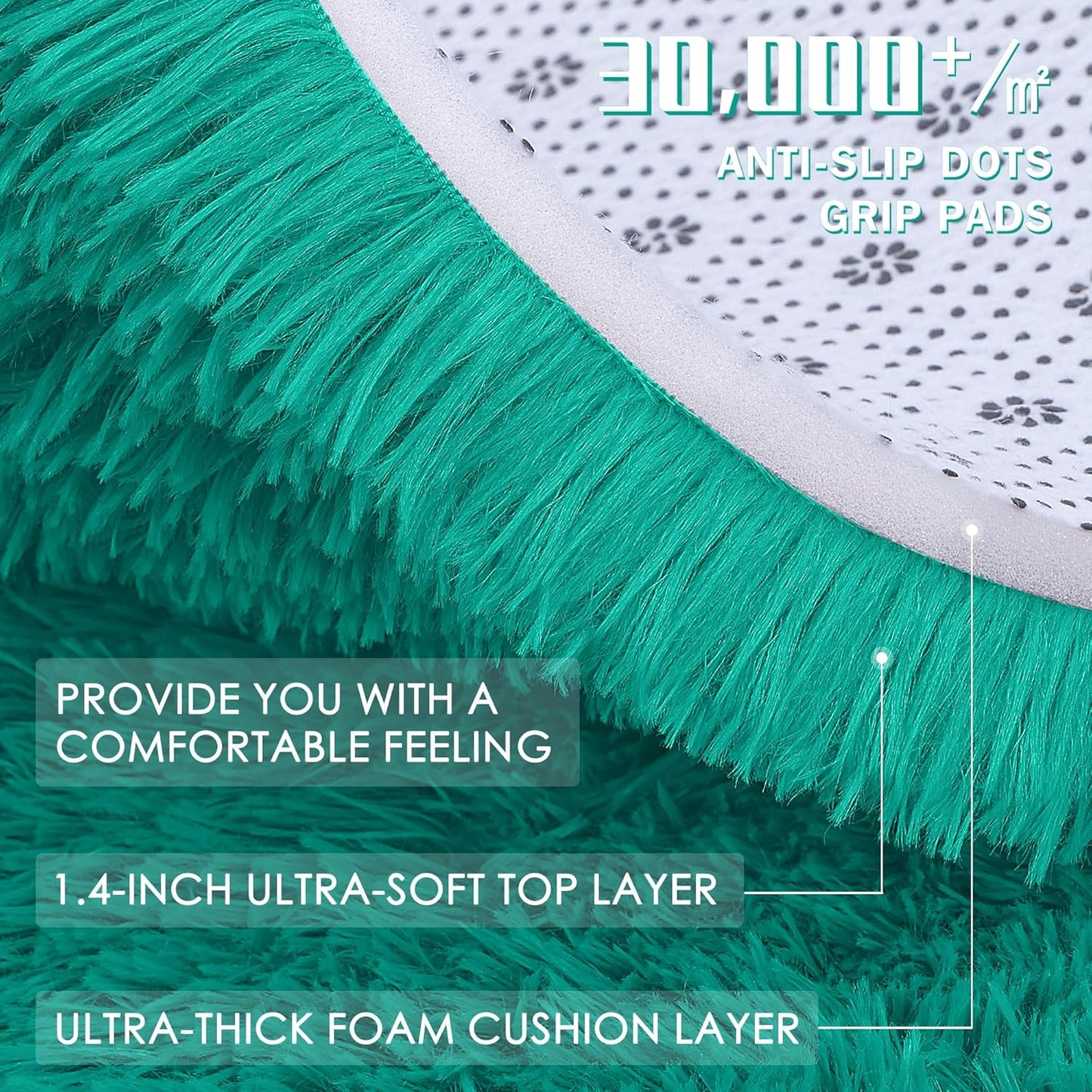 OLANLY 5x7 Soft Fluffy Shag Area Rug - Machine Washable Indoor Carpet for Living Room & Bedroom | Teal Green