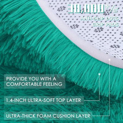OLANLY 9x12 Machine Washable Large Area Rugs for Living Room, Bedroom, Soft Fluffy Shaggy Bedside Rug, Indoor Floor Carpet for Kids Girls and Boys, Dorms, Nursery, Home Decor Aesthetic, Teal Green