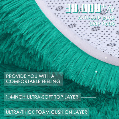 OLANLY Teal Green Round Rugs for Bedroom - Machine Washable, 3 ft Circle Area Rugs for Living Room, Soft and Fluffy Shaggy Carpet for Teen Girl and Boys, Nursery Rooms, Dorms, Home Decor Aesthetic