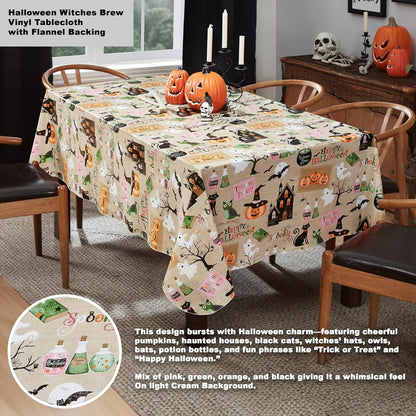 Newbridge Halloween Tablecloth - Witches Brew Design | 52 x 52 Inch Vinyl with Flannel Backing