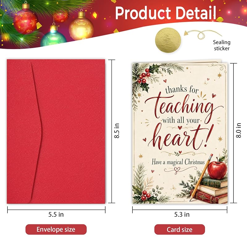 Heollaok Christmas Card for Teacher – White Greeting Card Set