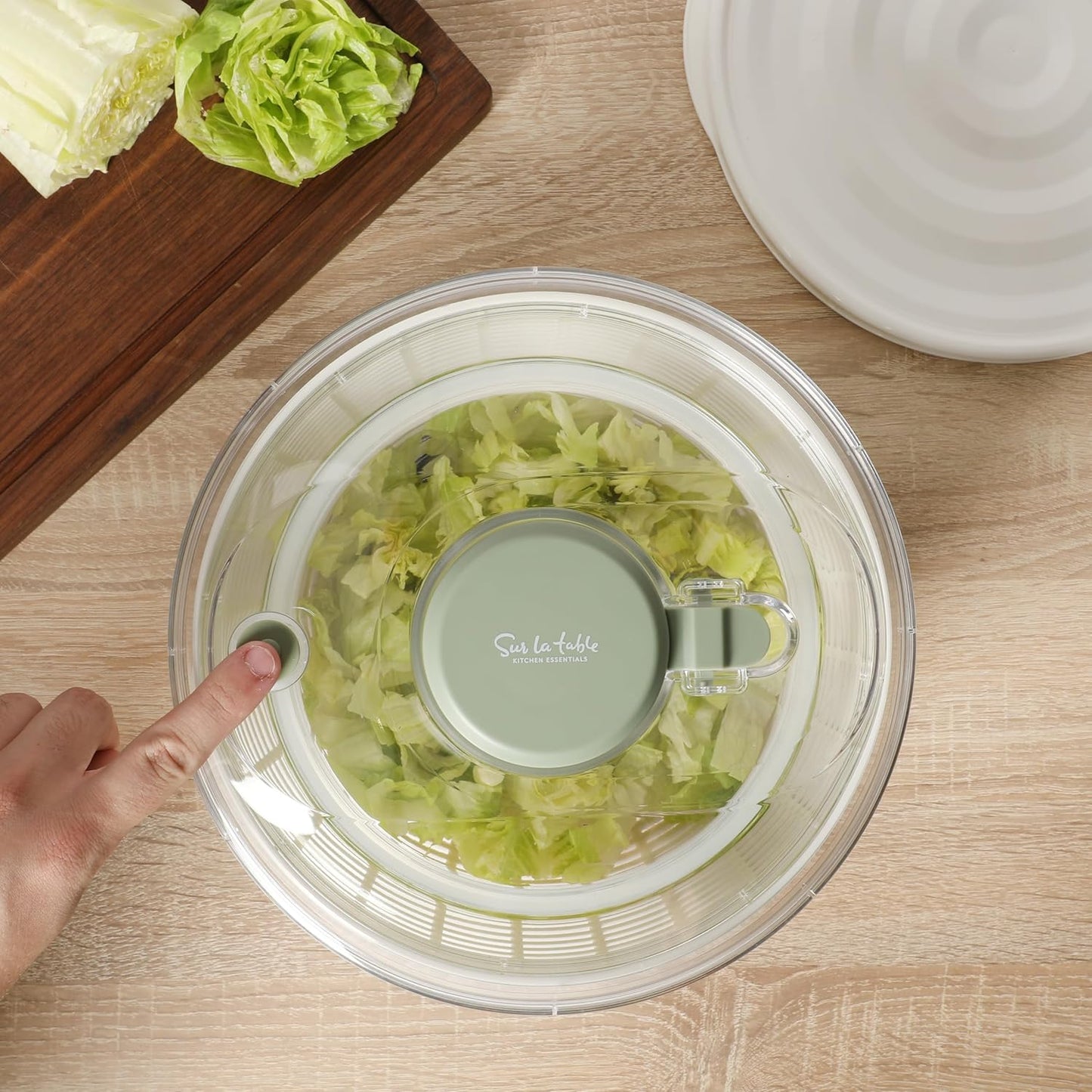 Sur La Table 6.3 Qt Salad Spinner | Essential Fruit & Vegetable Washer in Juniper Green