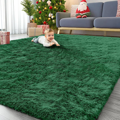 OLANLY Large Area Rug - Soft Fluffy Shaggy Carpet for Living Room & Bedroom | 9x12 Dark Green
