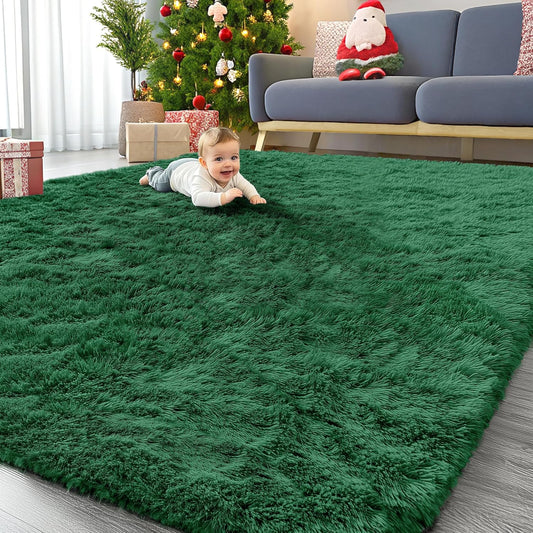 OLANLY Large Area Rug - Soft Fluffy Shaggy Carpet for Living Room & Bedroom | 9x12 Dark Green