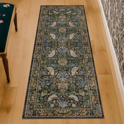 Skiennix Floral Kitchen Runner Rug - Boho Birds & Leaves Pattern | 2x6 Non-Slip, Washable Design for Hallway & Entryway