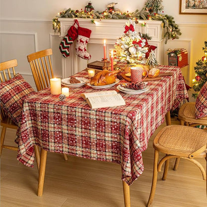 Red Plaid Snowflake Christmas Tablecloth 60" x 104" – Rectangular (Variation: Red Plaid Snowflake+60" x 104")