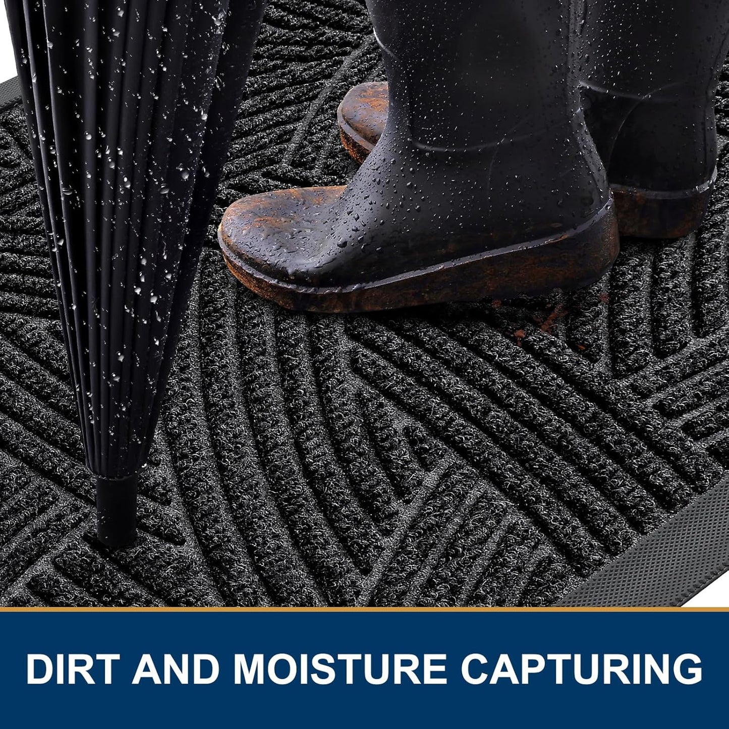 Smiry Heavy-Duty Natural Rubber Doormat - Traps Dirt & Moisture | Easy-Clean Low Profile 35x23, Black