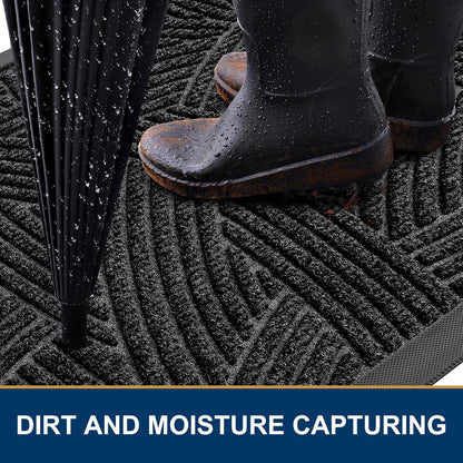 Smiry Heavy-Duty Natural Rubber Doormat - Traps Dirt & Moisture | Easy-Clean Low Profile 35x23, Black