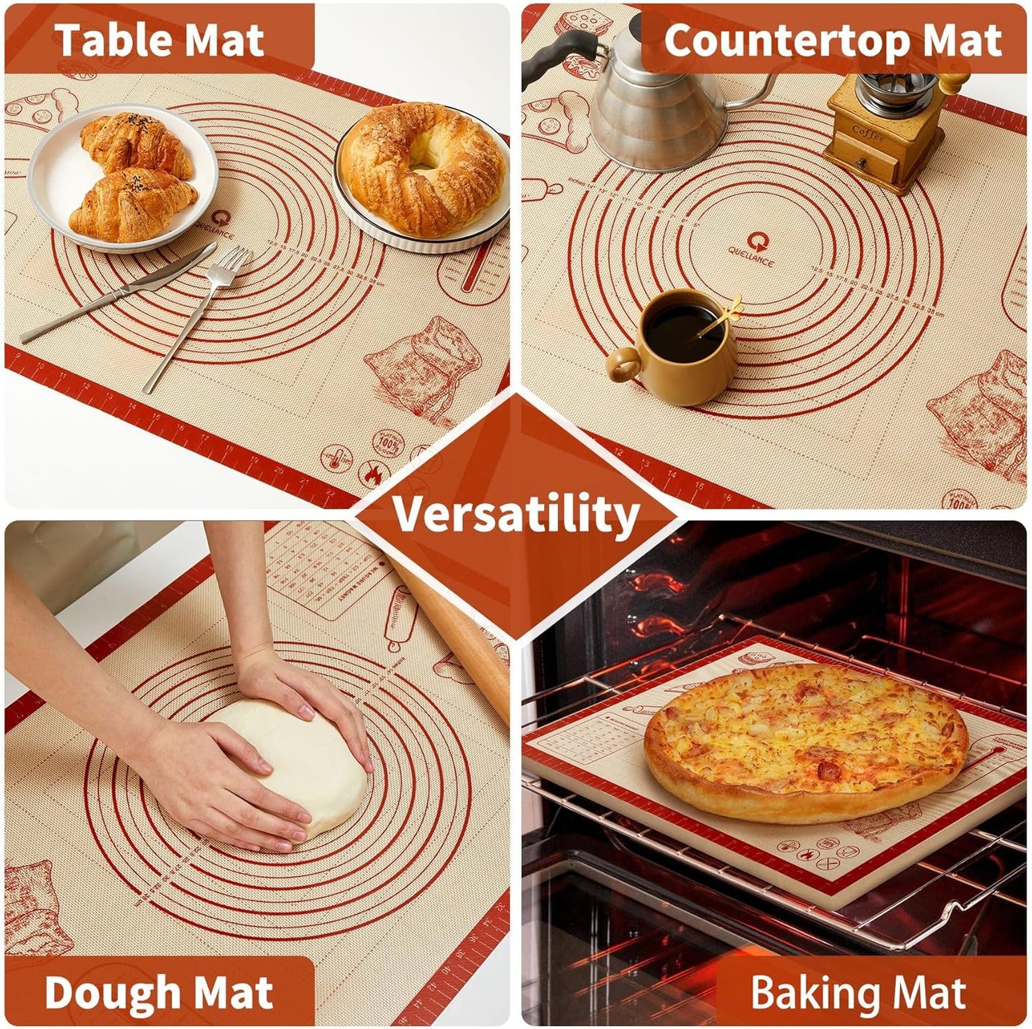 Skiennix Silicone Baking Pastry Mat - 26x16 Inch Nonstick Dough Rolling Sheet for Cookies & Bread