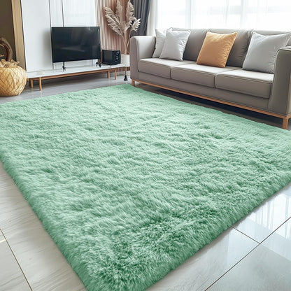 OLANLY Large 5x7 Machine Washable Area Rug - Soft Fluffy Shaggy Indoor Carpet in Mint Green for Living Room & Bedroom