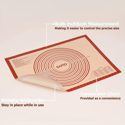 Sapid Extra Thick Silicone Pastry Mat - Non-Slip Baking Mat with Measurements | Extra Large 20" x 28", Red