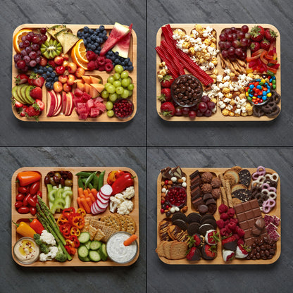 FARBERWARE Build-a-Board Cutting Board with Compartments and Clear Locking Lid for Charcuterie, Snacks, and More-Make it. Take it. Enjoy it, 11x14 Inch, Bamboo