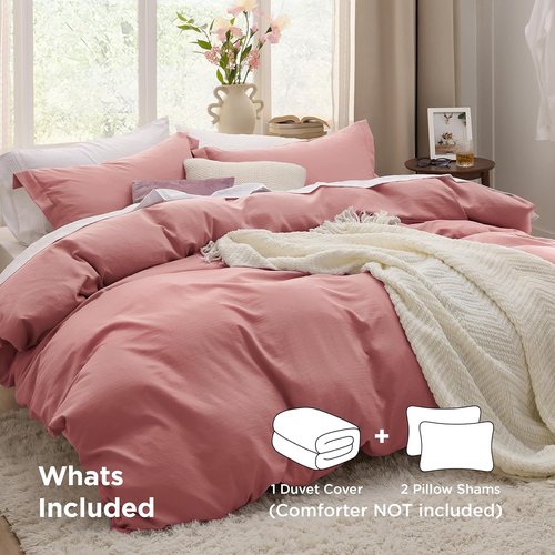 Bedsure Pink Clay Duvet Cover Set - Extra Soft Full Size Bedding, 3 Pieces with Zipper Closure, 80x90 Inches