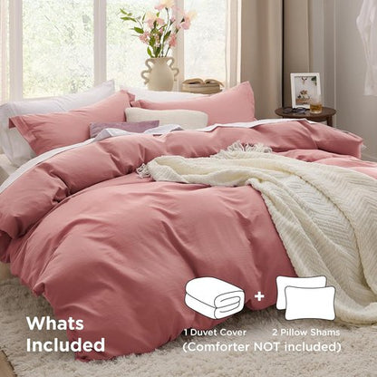 Bedsure Pink Clay Duvet Cover Set - Extra Soft Full Size Bedding, 3 Pieces with Zipper Closure, 80x90 Inches