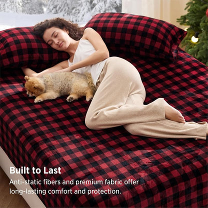 Bedsure Buffalo Plaid Fleece Sheets - Queen, 220 GSM, Anti-Static, 16" Deep Pocket