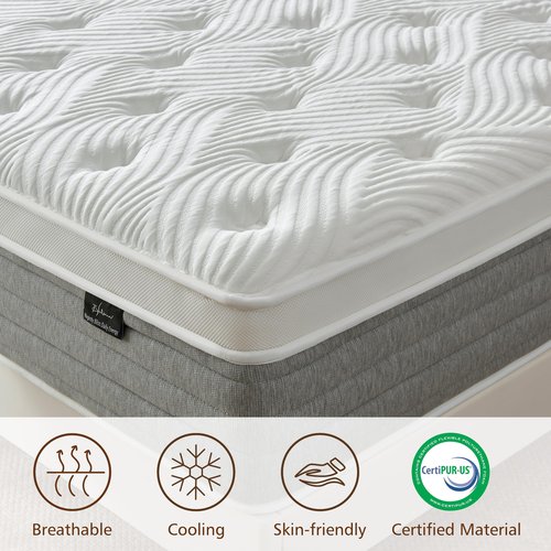 Fynterra Queen Mattress, 12 Inch Queen Mattress for Medium Firm, Individual Pocketed Springs for Pressure Relief & Low Motion Transfer, CertiPUR-US Certified
