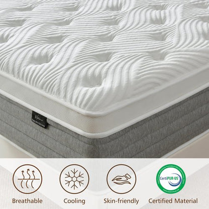 Fynterra Queen Mattress, 12 Inch Queen Mattress for Medium Firm, Individual Pocketed Springs for Pressure Relief & Low Motion Transfer, CertiPUR-US Certified