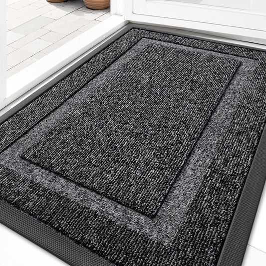 OLANLY Front Door Mat Indoor Outdoor Entrance, Waterproof All-Season, All-Weather Doormat, Sturdy Natural Rubber, Low Profile, Easy Clean Patio Porch Entryway Mat, 59x34, Black and White