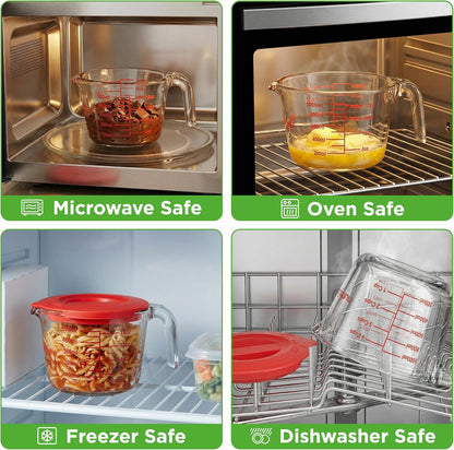 NutriChef Glass Measuring Cup Set - Heat-Resistant Borosilicate with Lids | 2 & 4 Cups (17 & 34 oz)