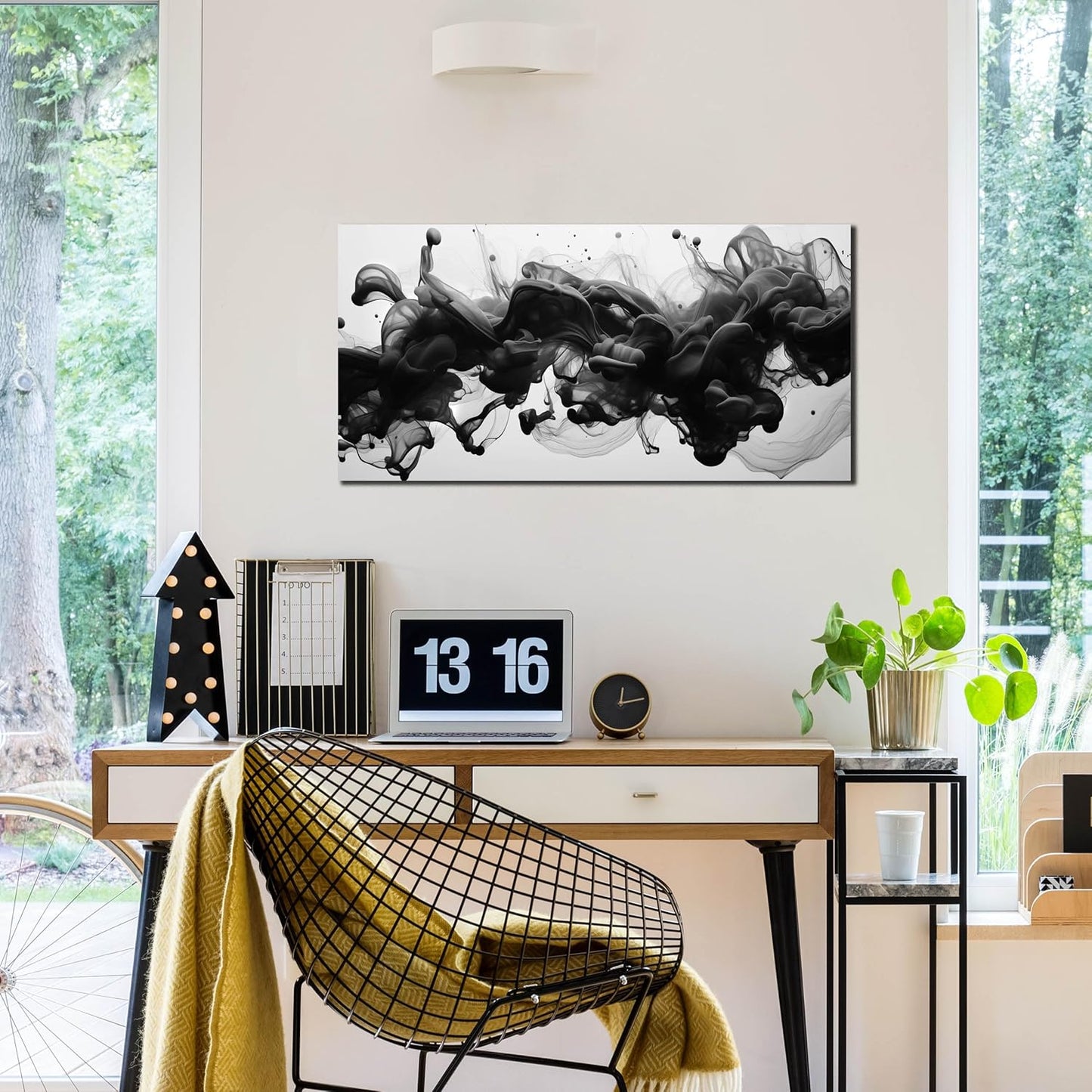 Abstract Black Wall Art - Contemporary Minimalist Canvas Print for Living Room | 40x20 Inches