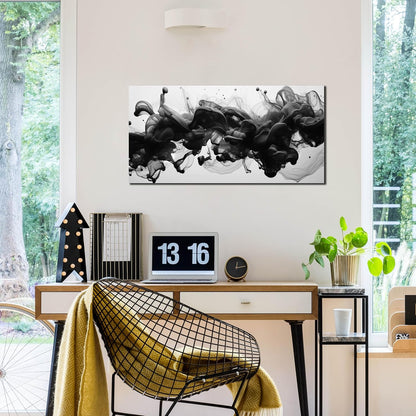 Abstract Black Wall Art - Contemporary Minimalist Canvas Print for Living Room | 40x20 Inches