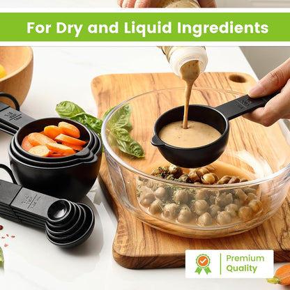 Spring Chef Magnetic Measuring Cups & Spoons Set - Nesting Kitchen Tools with Easy-to-Read Markings, BPA-Free, Black
