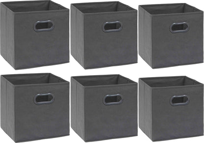 Simple Houseware Foldable Storage Bins - 11-Inch Dark Gray Fabric Organizer with Handles | 6-Pack for Closet & Shelves