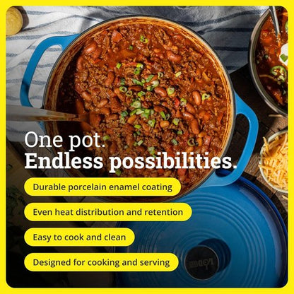Lodge Essential Enamel Cast Iron Dutch Oven - 6 Quart Caribbean Blue - Ideal for Baking, Braising & Slow Cooking