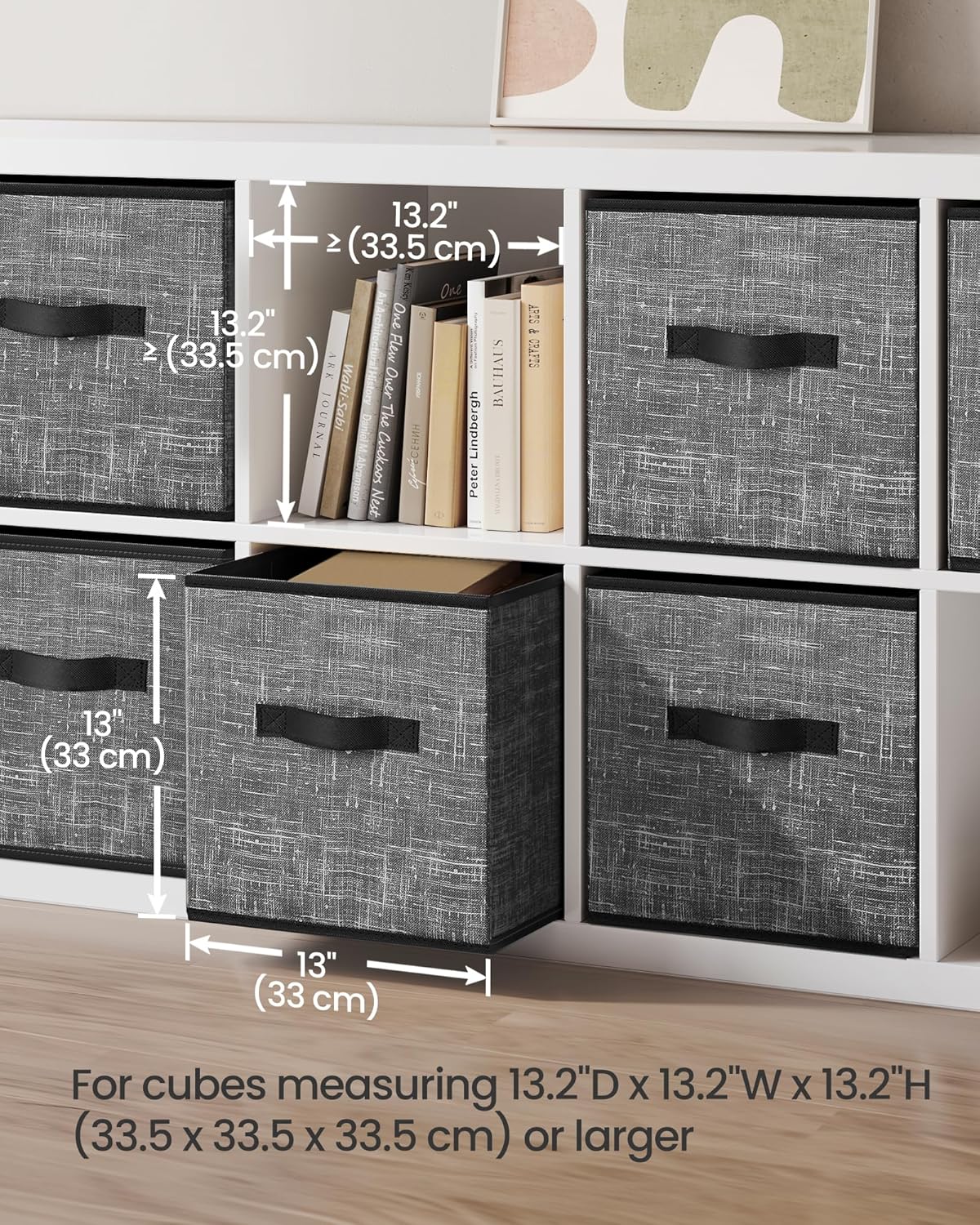 SONGMICS Storage Cubes - 13-Inch Foldable Non-Woven Fabric Bins with Double Handles | Set of 6, Classic Black