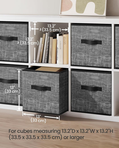 SONGMICS Storage Cubes - 13-Inch Foldable Non-Woven Fabric Bins with Double Handles | Set of 6, Classic Black