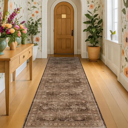 Hazo Haus Brown Boho Washable 3x12 Extra Long Hallway Runner Rug - Waterproof, Non-Slip, Stain & Fade Resistant