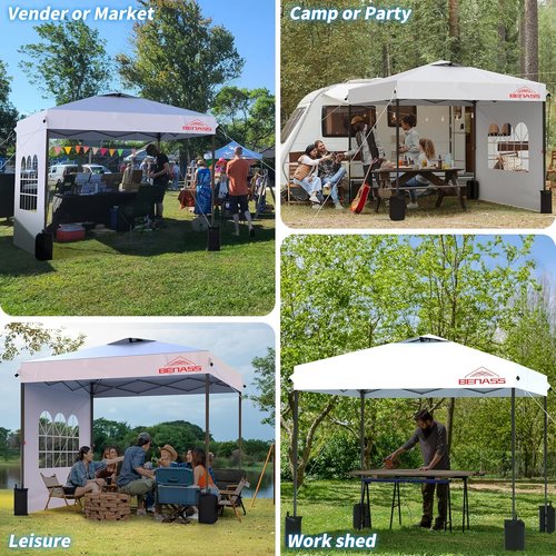 10x10 Pop Up Canopy Tent by [Brand Name] - Heavy Duty with Sidewalls for Easy One-Person Setup | White