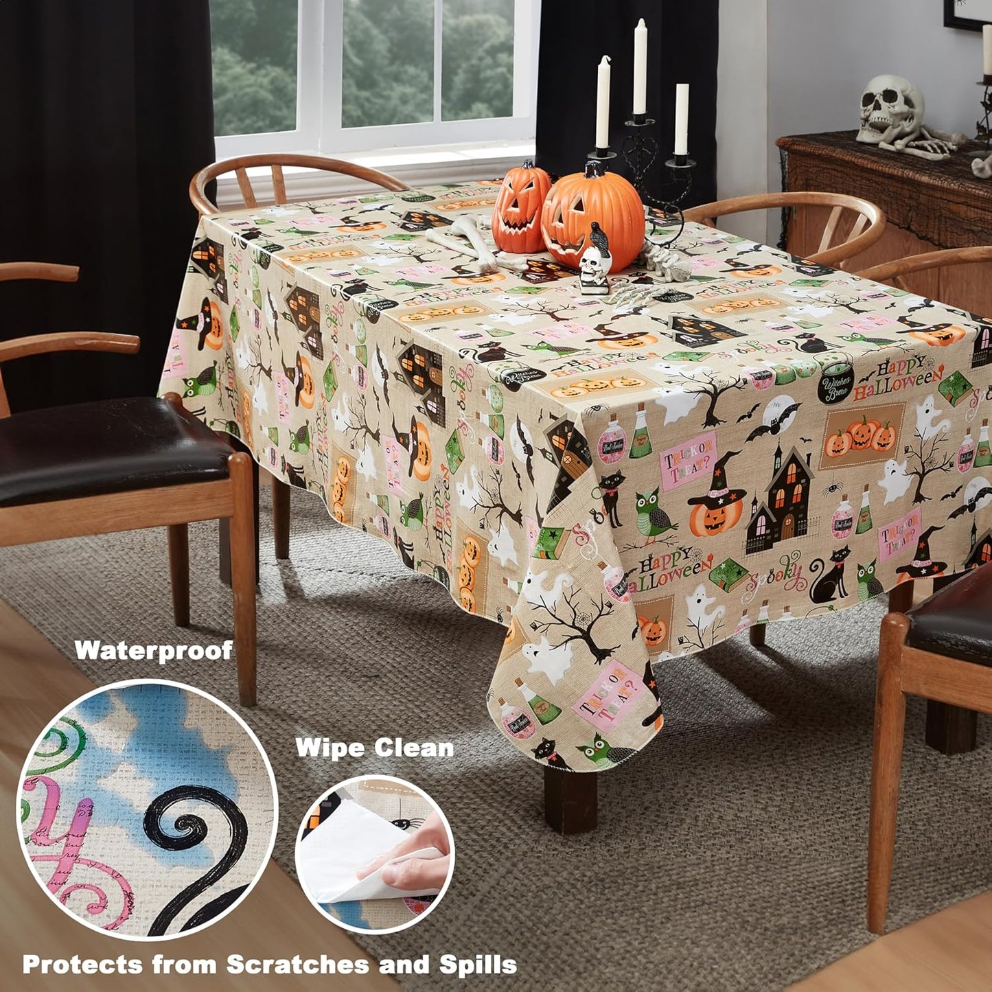 Newbridge Halloween Tablecloth - Witches Brew Design | 52 x 52 Inch Vinyl with Flannel Backing