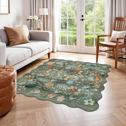 Skiennix Floral Square Area Rug - Washable 5x5 Soft Water-Resistant Carpet for Living Room & Bedroom