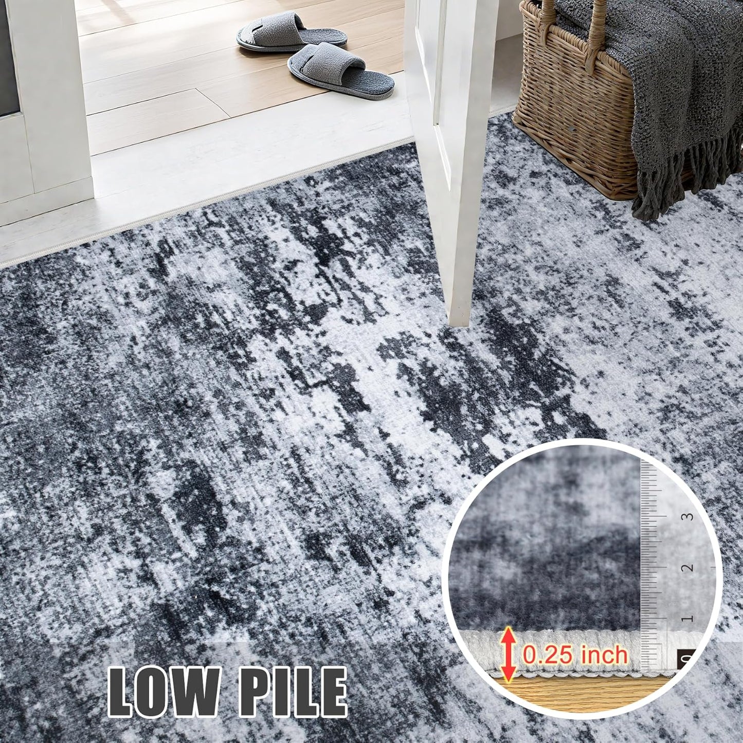 Skiennix 5x7 Area Rug - Washable Modern Abstract Soft Indoor Carpet | Non-Slip & Stain Resistant - Black