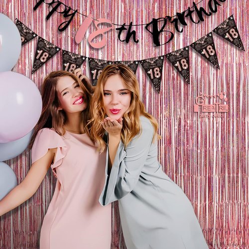 GREATRIL Rose Gold Tinsel Party Backdrop - Foil Fringe Curtain for Birthday Photo Booth - 1m x 2.5m | Pack of 2