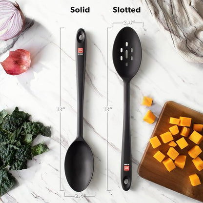 DI ORO Silicone Cooking Spoons - Heat-Resistant 600°F Utensils for Mixing & Serving | 2-Piece Set in Black