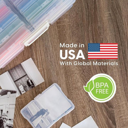 IRIS USA Photo Organizers - 4" x 6" Storage Box with Handle & 16 Inner Cases for Easy Organization - Clear