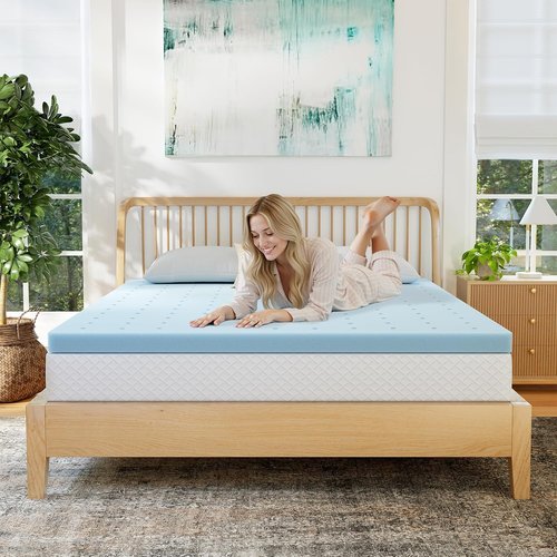 EGOHOME Twin Memory Foam Mattress Topper - Cooling Gel Infused & Pressure Relieving Pad | CertiPUR Certified, Blue