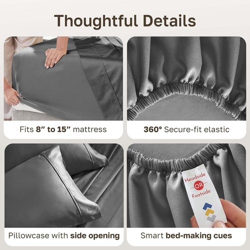 California Design Den Twin XL Sheet Set - 100% Soft Cotton, 400 Thread Count, Silky Smooth - Grey